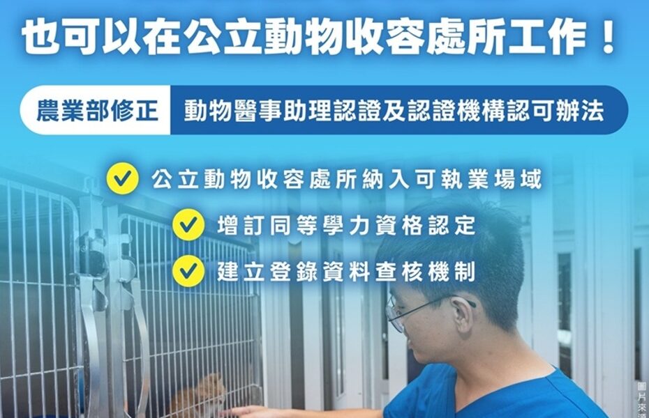 強化公職獸醫輔助戰力！農業部防檢署修正動醫助理認證辦法 保障毛孩權益！